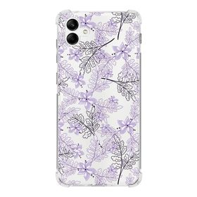 Printify Samsung Galaxy A04 Köşe Korumalı Antişok Kapak Floral Lila Tasarımlı Şeffaf Kılıf