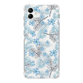 Printify Samsung Galaxy A04 Köşe Korumalı Antişok Kapak Floral Mavi Tasarımlı Şeffaf Kılıf