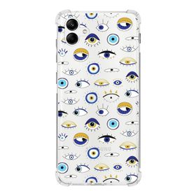 Printify Samsung Galaxy A04 Uyumlu Nazar Boncuğu 2 Baskılı Şeffaf Köşe Korumalı Antişok Kılıf