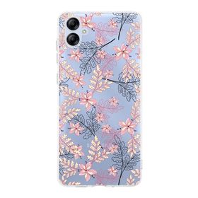 Printify Samsung Galaxy A04E Kamera Korumalı Kapak Floral Kırmızı Tasarımlı Şeffaf Kılıf