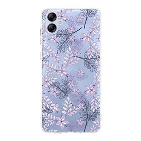 Printify Samsung Galaxy A04E Kamera Korumalı Kapak Floral Lila Tasarımlı Şeffaf Kılıf