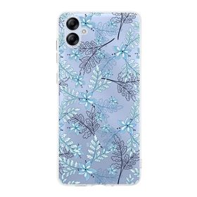 Printify Samsung Galaxy A04E Kamera Korumalı Kapak Floral Mavi Tasarımlı Şeffaf Kılıf