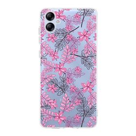 Printify Samsung Galaxy A04E Kamera Korumalı Kapak Floral Pembe Tasarımlı Şeffaf Kılıf