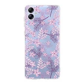 Printify Samsung Galaxy A04E Kamera Korumalı Kapak Floral Pudra Tasarımlı Şeffaf Kılıf