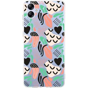 Printify Samsung Galaxy A04e Uyumlu Kamera Korumalı Kapak Memphis Desen Tasarımlı Şeffaf Cep Telefonu Kılıfı