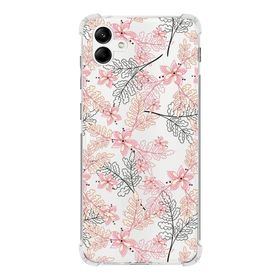 Printify Samsung Galaxy A04E Uyumlu Köşe Korumalı Antişok Kapak Floral Kırmızı Tasarımlı Şeffaf Kılıf