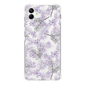 Printify Samsung Galaxy A04E Uyumlu Köşe Korumalı Antişok Kapak Floral Lila Tasarımlı Şeffaf Kılıf