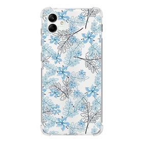 Printify Samsung Galaxy A04E Uyumlu Köşe Korumalı Antişok Kapak Floral Mavi Tasarımlı Şeffaf Kılıf