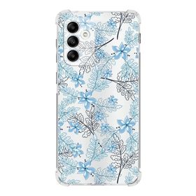 Printify Samsung Galaxy A04S Köşe Korumalı Antişok Kapak Floral Mavi Tasarımlı Şeffaf Kılıf