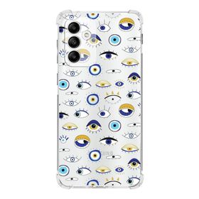 Printify Samsung Galaxy A04s Uyumlu Nazar Boncuğu 2 Baskılı Şeffaf Köşe Korumalı Antişok Kılıf