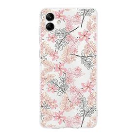 Printify Samsung Galaxy A05 Kamera Korumalı Kapak Floral Kırmızı Tasarımlı Şeffaf Kılıf