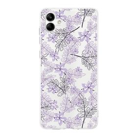 Printify Samsung Galaxy A05 Kamera Korumalı Kapak Floral Lila Tasarımlı Şeffaf Kılıf
