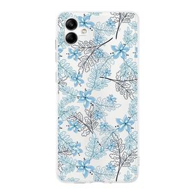 Printify Samsung Galaxy A05 Kamera Korumalı Kapak Floral Mavi Tasarımlı Şeffaf Kılıf