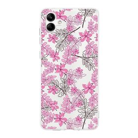 Printify Samsung Galaxy A05 Kamera Korumalı Kapak Floral Pembe Tasarımlı Şeffaf Kılıf