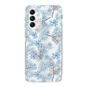 Printify Samsung Galaxy A05s Kamera Korumalı Kapak Floral Mavi Tasarımlı Şeffaf Kılıf