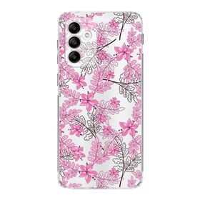Printify Samsung Galaxy A05s Kamera Korumalı Kapak Floral Pembe Tasarımlı Şeffaf Kılıf