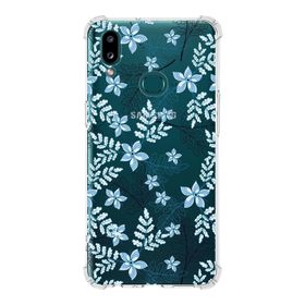 Printify Samsung Galaxy A10S Uyumlu Köşe Korumalı Antişok Kapak Floral Mavi Tasarımlı Şeffaf Kılıf