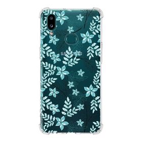 Printify Samsung Galaxy A10S Uyumlu Köşe Korumalı Antişok Kapak Floral Su Yeşili Tasarımlı Şeffaf Kılıf