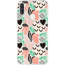 Printify Samsung Galaxy A11 İle Uyumlu 1mm Kapak Memphis Desen Tasarımlı Şeffaf Silikon Cep Telefonu Kılıfı