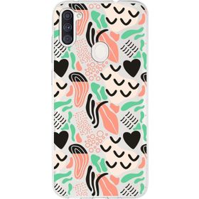 Printify Samsung Galaxy A11 İle Uyumlu 1mm Kapak Memphis Desen Tasarımlı Şeffaf Silikon Cep Telefonu Kılıfı