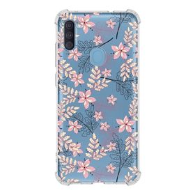 Printify Samsung Galaxy A11 Uyumlu Köşe Korumalı Antişok Kapak Floral Kırmızı Tasarımlı Şeffaf Kılıf