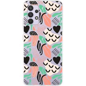 Printify Samsung Galaxy A12 İle Uyumlu 1mm Kapak Memphis Desen Tasarımlı Şeffaf Silikon Cep Telefonu Kılıfı