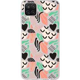 Printify Samsung Galaxy A12 İle Uyumlu 1mm Kapak Memphis Desen Tasarımlı Şeffaf Silikon Cep Telefonu Kılıfı