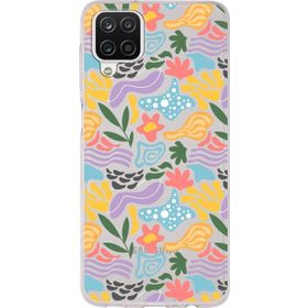 Printify Samsung Galaxy A12 İle Uyumlu 1mm Kapak Memphis Desen Tasarımlı Şeffaf Silikon Cep Telefonu Kılıfı