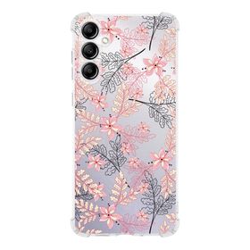 Printify Samsung Galaxy A14 Uyumlu Köşe Korumalı Antişok Kapak Floral Kırmızı Tasarımlı Şeffaf Silikon Kılıf