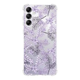 Printify Samsung Galaxy A14 Uyumlu Köşe Korumalı Antişok Kapak Floral Lila Tasarımlı Şeffaf Silikon Kılıf