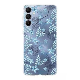 Printify Samsung Galaxy A16 Uyumlu Kamera Korumalı Floral Mavi Tasarımlı Şeffaf Silikon Kılıf