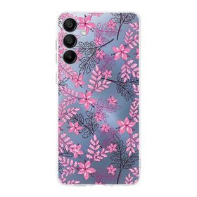 Printify Samsung Galaxy A16 Uyumlu Kamera Korumalı Floral Pembe Tasarımlı Şeffaf Silikon Kılıf