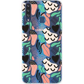 Printify Samsung Galaxy A20e İle Uyumlu 1mm Kapak Memphis Desen Tasarımlı Şeffaf Silikon Cep Telefonu Kılıfı