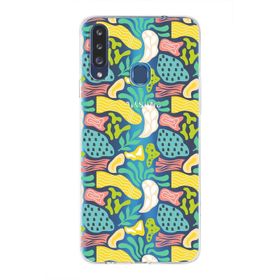 Printify Samsung Galaxy A20s İle Uyumlu 1mm Kapak Memphis Desen Tasarımlı Şeffaf Silikon Cep Telefonu Kılıfı