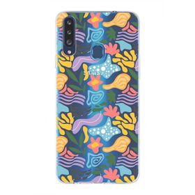 Printify Samsung Galaxy A20s İle Uyumlu 1mm Kapak Memphis Desen Tasarımlı Şeffaf Silikon Cep Telefonu Kılıfı