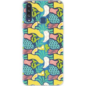 Printify Samsung Galaxy A20s İle Uyumlu 1mm Kapak Memphis Desen Tasarımlı Şeffaf Silikon Cep Telefonu Kılıfı