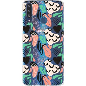 Printify Samsung Galaxy A20s İle Uyumlu 1mm Kapak Memphis Desen Tasarımlı Şeffaf Silikon Cep Telefonu Kılıfı