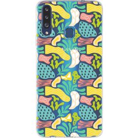 Printify Samsung Galaxy A20s İle Uyumlu 1mm Kapak Memphis Desen Tasarımlı Şeffaf Silikon Cep Telefonu Kılıfı