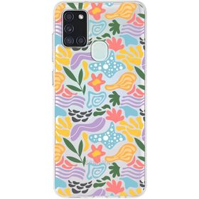Printify Samsung Galaxy A21 İle Uyumlu 1mm Kapak Memphis Desen Tasarımlı Şeffaf Silikon Cep Telefonu Kılıfı
