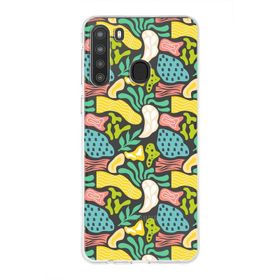 Printify Samsung Galaxy A21 İle Uyumlu 1mm Kapak Memphis Desen Tasarımlı Şeffaf Silikon Cep Telefonu Kılıfı