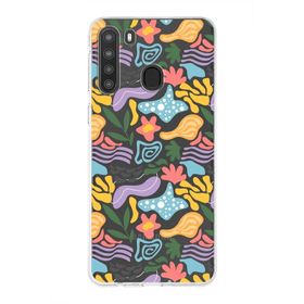 Printify Samsung Galaxy A21 İle Uyumlu 1mm Kapak Memphis Desen Tasarımlı Şeffaf Silikon Cep Telefonu Kılıfı