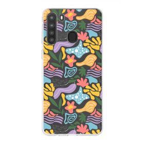 Printify Samsung Galaxy A21 İle Uyumlu 1mm Kapak Memphis Desen Tasarımlı Şeffaf Silikon Cep Telefonu Kılıfı