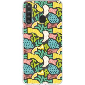 Printify Samsung Galaxy A21 İle Uyumlu 1mm Kapak Memphis Desen Tasarımlı Şeffaf Silikon Cep Telefonu Kılıfı