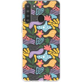 Printify Samsung Galaxy A21 İle Uyumlu 1mm Kapak Memphis Desen Tasarımlı Şeffaf Silikon Cep Telefonu Kılıfı