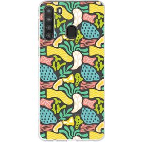 Printify Samsung Galaxy A21 İle Uyumlu 1mm Kapak Memphis Desen Tasarımlı Şeffaf Silikon Cep Telefonu Kılıfı