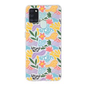 Printify Samsung Galaxy A21s İle Uyumlu 1mm Kapak Memphis Desen Tasarımlı Şeffaf Silikon Cep Telefonu Kılıfı
