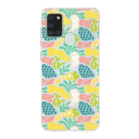 Printify Samsung Galaxy A21s İle Uyumlu 1mm Kapak Memphis Desen Tasarımlı Şeffaf Silikon Cep Telefonu Kılıfı