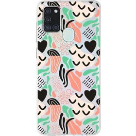 Printify Samsung Galaxy A21s İle Uyumlu 1mm Kapak Memphis Desen Tasarımlı Şeffaf Silikon Cep Telefonu Kılıfı