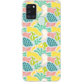 Printify Samsung Galaxy A21s İle Uyumlu 1mm Kapak Memphis Desen Tasarımlı Şeffaf Silikon Cep Telefonu Kılıfı