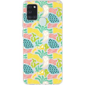 Printify Samsung Galaxy A21s İle Uyumlu 1mm Kapak Memphis Desen Tasarımlı Şeffaf Silikon Cep Telefonu Kılıfı